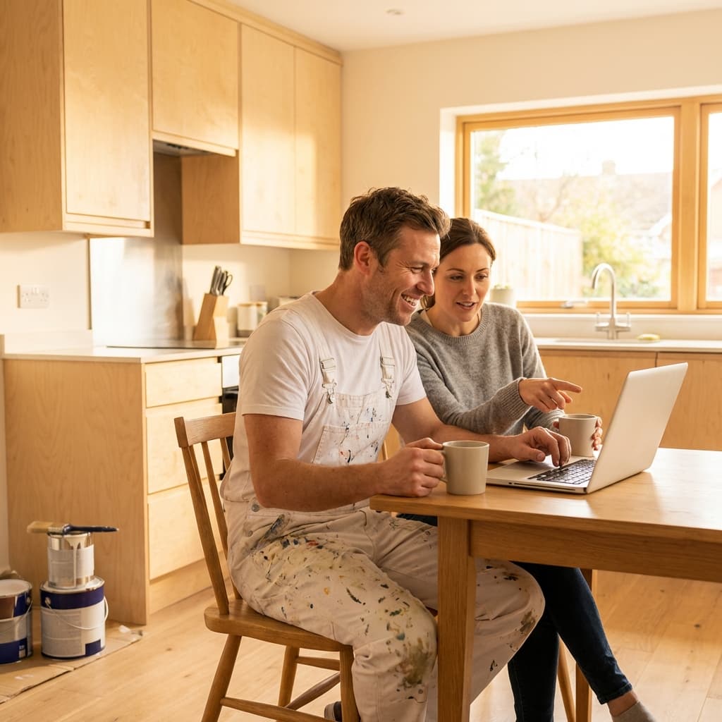 Contractor and spouse reviewing documents